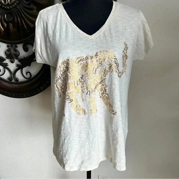 Soft Surroundings Women’s Gold Elephant Burnout V-Neck Tee Small Cap Sleeves S - Picture 2 of 15